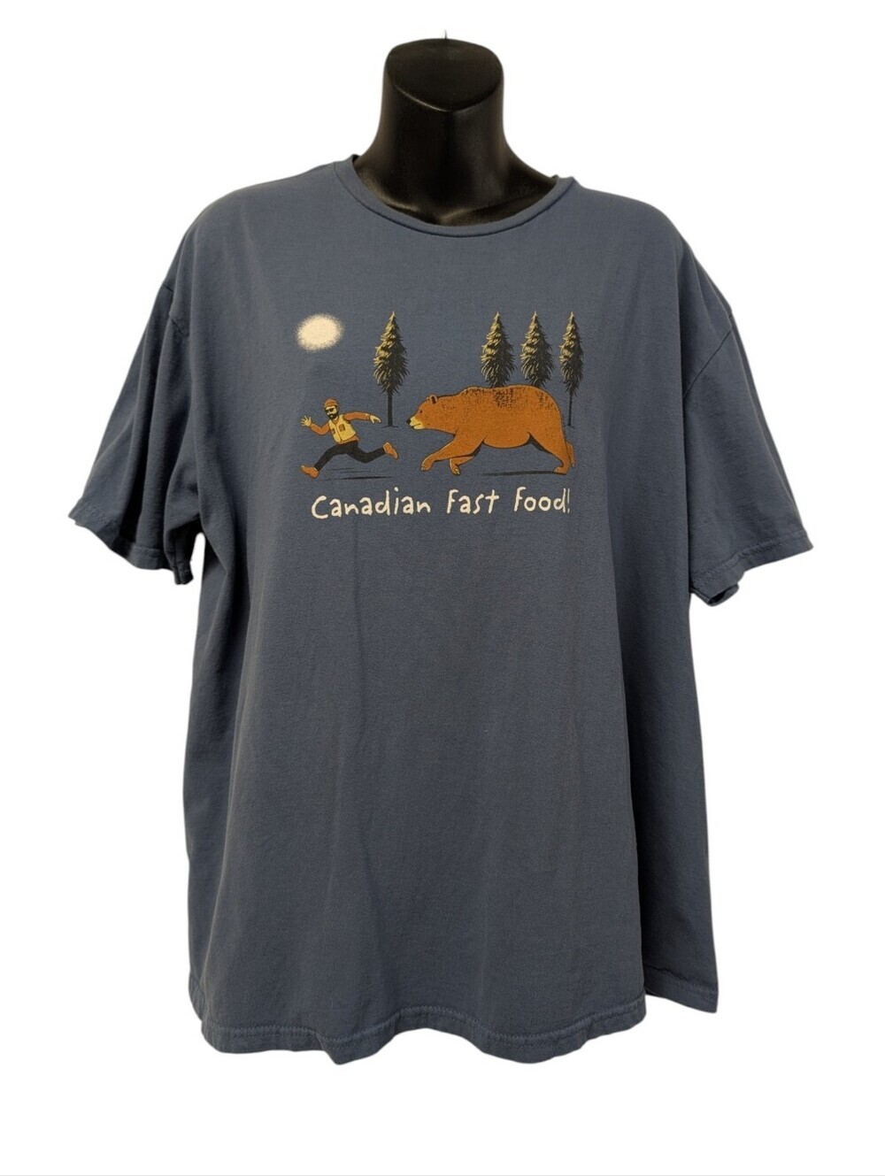 Gildan Softstyle Canadian Fast Food Bear Novelty Graphic Tee Blue XL